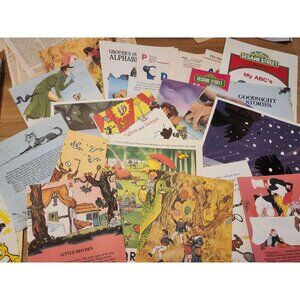 25 Vintage Illustrated Children's Book Pages Junk Journal Ephemera Lot Scrapbook
